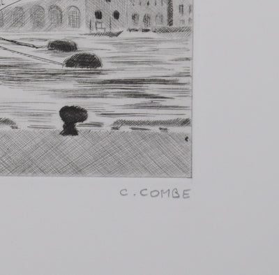 Camille COMBE : Dans le port de Bergen, Gravure originale signée
