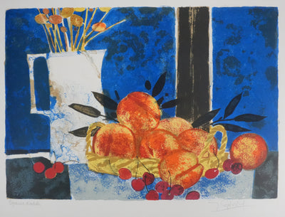 Yves GANNE : Les pêches et les cerises, Lithographie originale signée