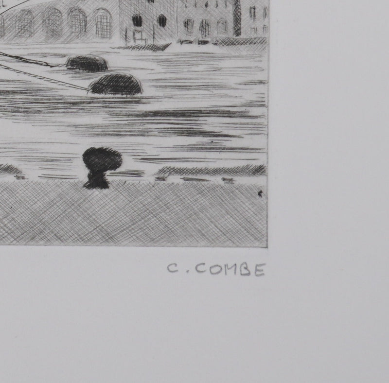 Camille COMBE : Dans le port de Bergen, Gravure originale signée