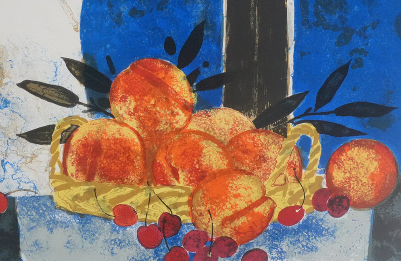 Yves GANNE : Les pêches et les cerises, Lithographie originale signée