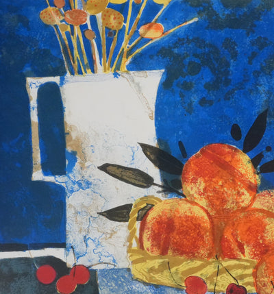 Yves GANNE : Les pêches et les cerises, Lithographie originale signée