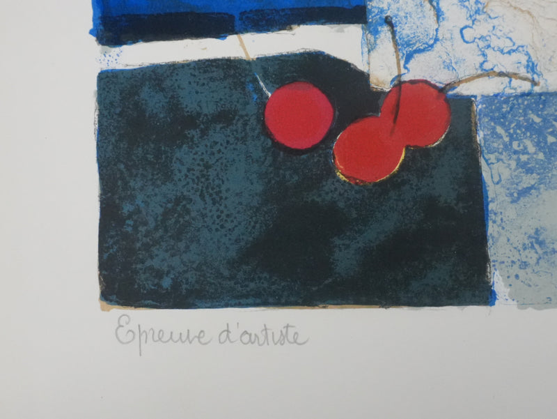 Yves GANNE : Les pêches et les cerises, Lithographie originale signée