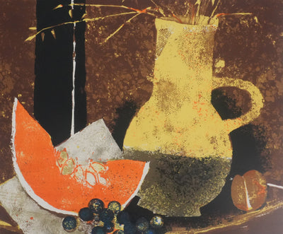 Yves GANNE : Le pichet jaune et le melon, Lithographie originale signée