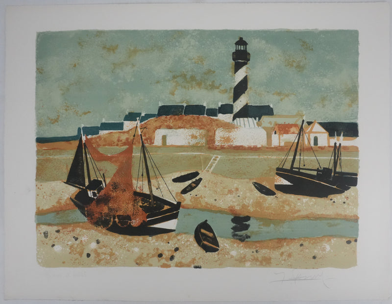 Yves GANNE : Le bateau du phare II, Lithographie originale signée