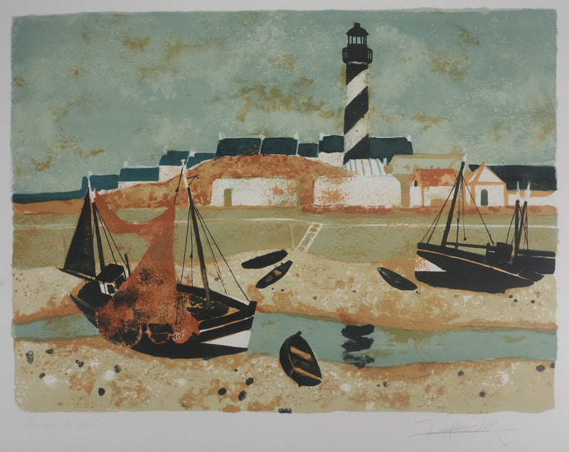 Yves GANNE : Le bateau du phare II, Lithographie originale signée