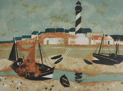 Yves GANNE : Le bateau du phare II, Lithographie originale signée