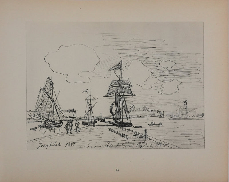 Johan-Barthold JONKIND : La jetée dans le port de Honfleur, Héliotypie signée