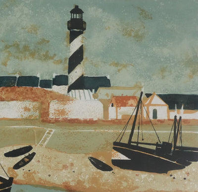 Yves GANNE : Le bateau du phare II, Lithographie originale signée