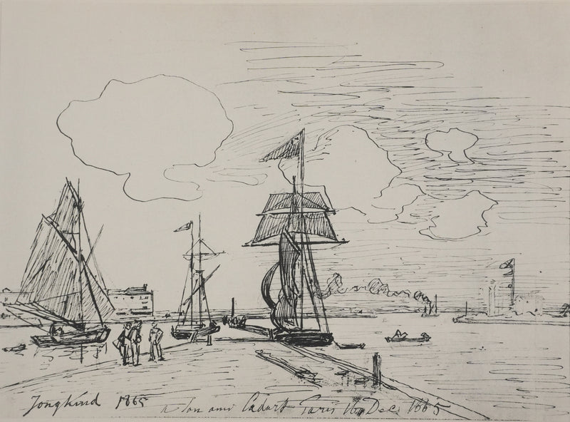 Johan-Barthold JONKIND : La jetée dans le port de Honfleur, Héliotypie signée