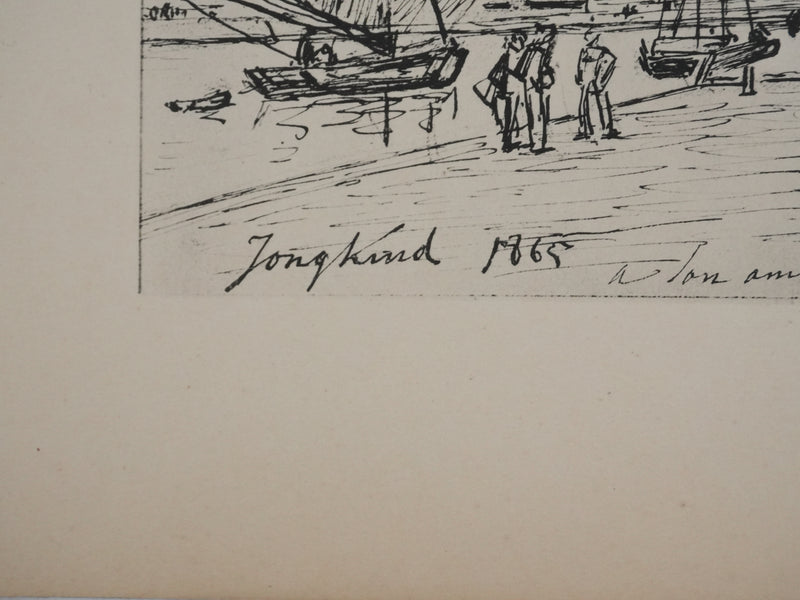 Johan-Barthold JONKIND : La jetée dans le port de Honfleur, Héliotypie signée