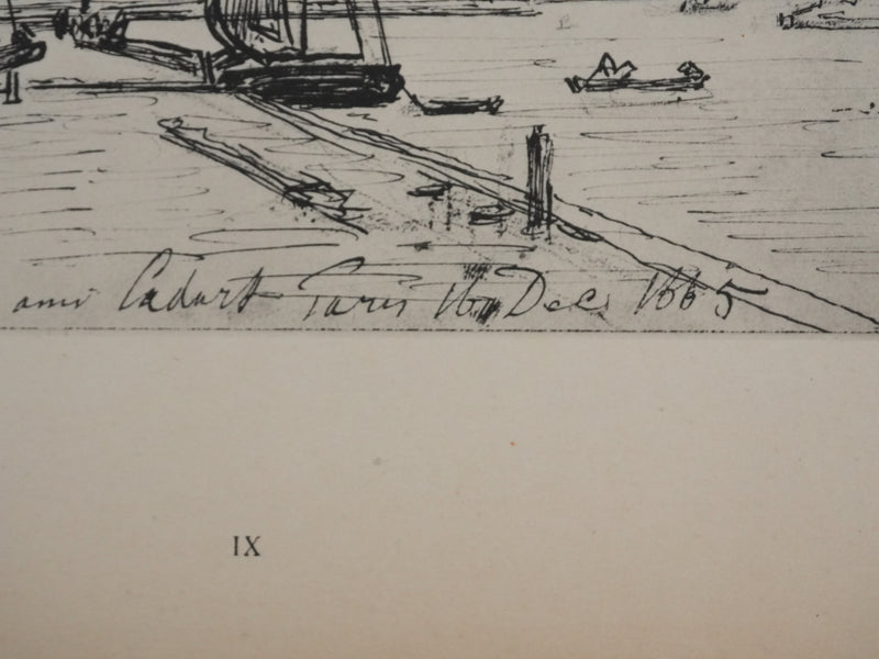 Johan-Barthold JONKIND : La jetée dans le port de Honfleur, Héliotypie signée