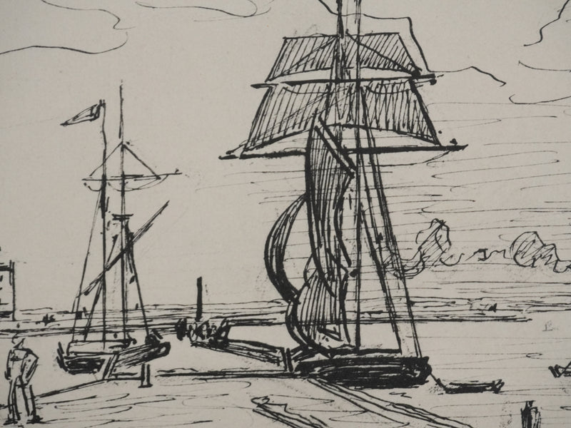 Johan-Barthold JONKIND : La jetée dans le port de Honfleur, Héliotypie signée