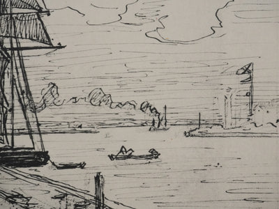 Johan-Barthold JONKIND : La jetée dans le port de Honfleur, Héliotypie signée