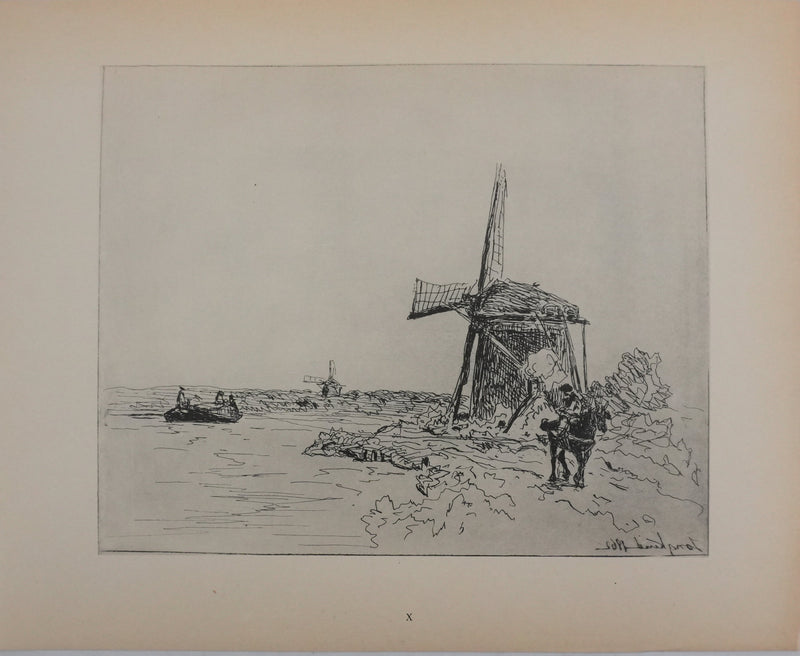 Johan-Barthold JONKIND : Les moulins au bord du fleuve, Héliotypie signée