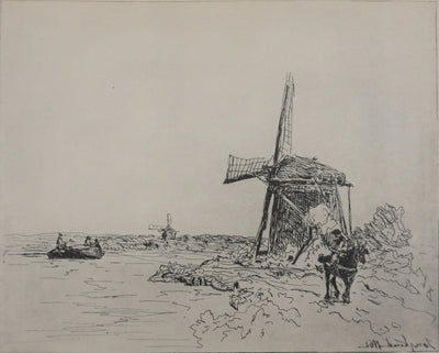 Johan-Barthold JONKIND : Les moulins au bord du fleuve, Héliotypie signée