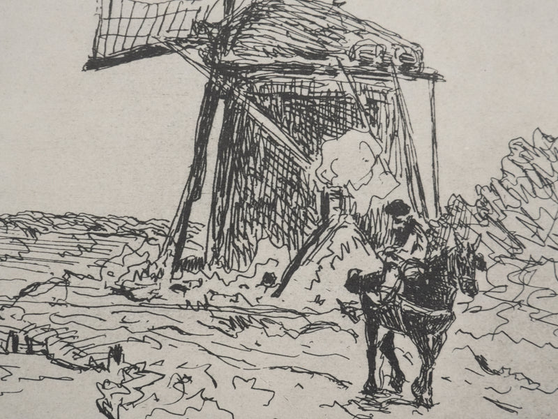 Johan-Barthold JONKIND : Les moulins au bord du fleuve, Héliotypie signée