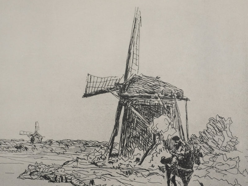 Johan-Barthold JONKIND : Les moulins au bord du fleuve, Héliotypie signée