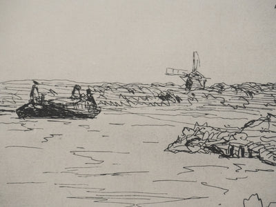 Johan-Barthold JONKIND : Les moulins au bord du fleuve, Héliotypie signée
