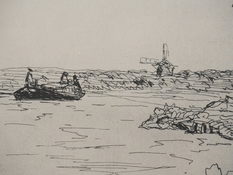 Johan-Barthold JONKIND : Les moulins au bord du fleuve, Héliotypie signée