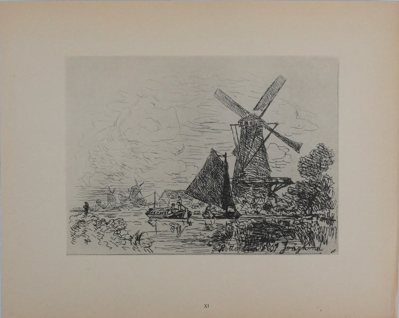 Johan-Barthold JONKIND : Les moulins en Hollande, Héliotypie signée