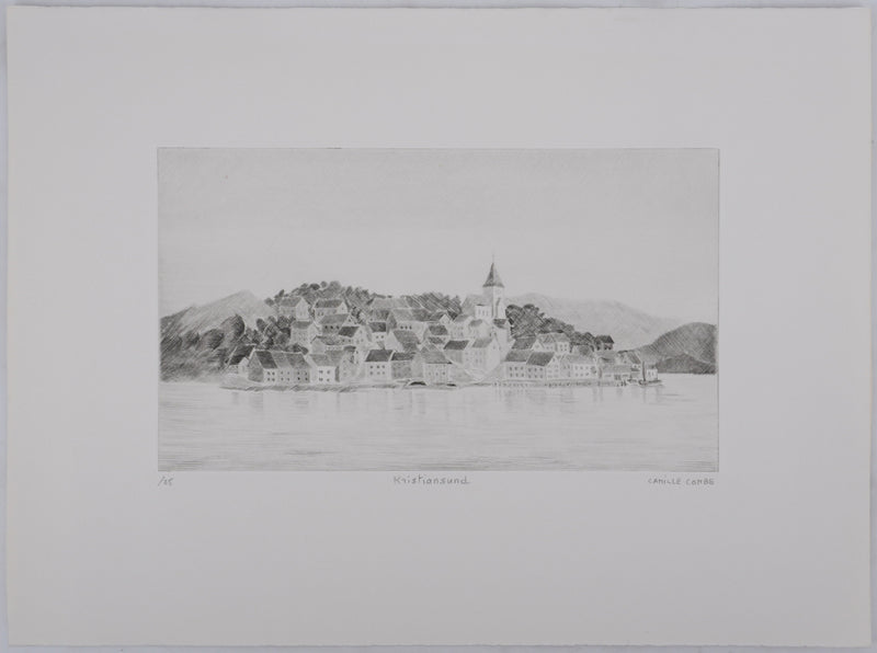 Camille COMBE :  Kristiansund, Gravure originale signée