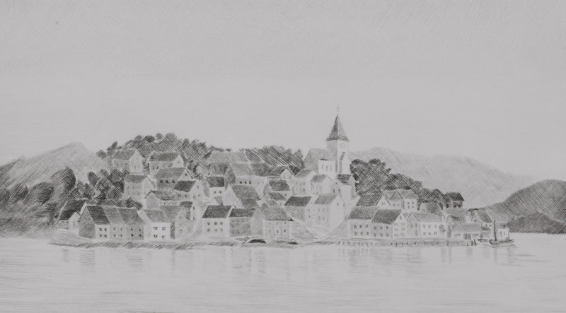 Camille COMBE :  Kristiansund, Gravure originale signée