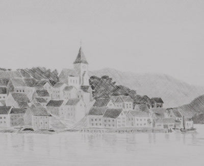 Camille COMBE :  Kristiansund, Gravure originale signée