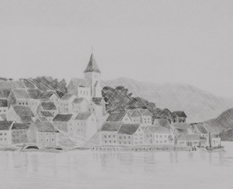 Camille COMBE :  Kristiansund, Gravure originale signée