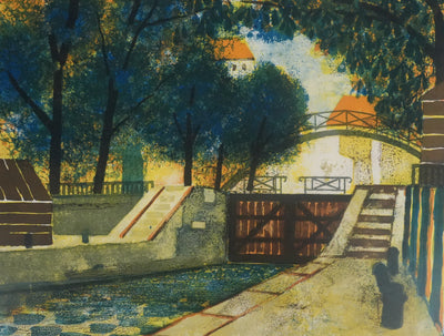 Yves GANNE : L'écluse du canal Saint-Martin, Lithographie originale signée