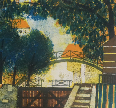 Yves GANNE : L'écluse du canal Saint-Martin, Lithographie originale signée