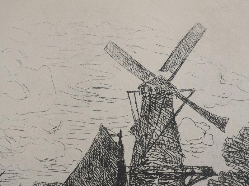 Johan-Barthold JONKIND : Les moulins en Hollande, Héliotypie signée