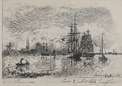 Johan-Barthold JONKIND : Coucher de soleil à Anvers, Héliotypie signée