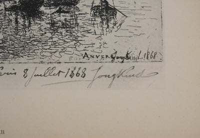 Johan-Barthold JONKIND : Coucher de soleil à Anvers, Héliotypie signée
