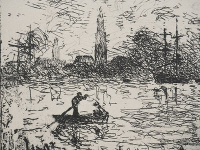 Johan-Barthold JONKIND : Coucher de soleil à Anvers, Héliotypie signée