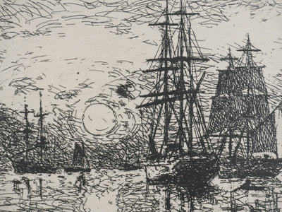 Johan-Barthold JONKIND : Coucher de soleil à Anvers, Héliotypie signée