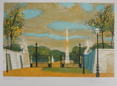 Yves GANNE : Obélisque dans le parc, Lithographie originale signée