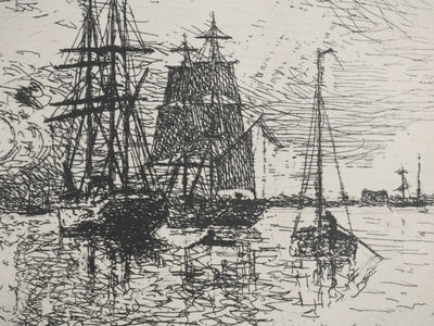 Johan-Barthold JONKIND : Coucher de soleil à Anvers, Héliotypie signée