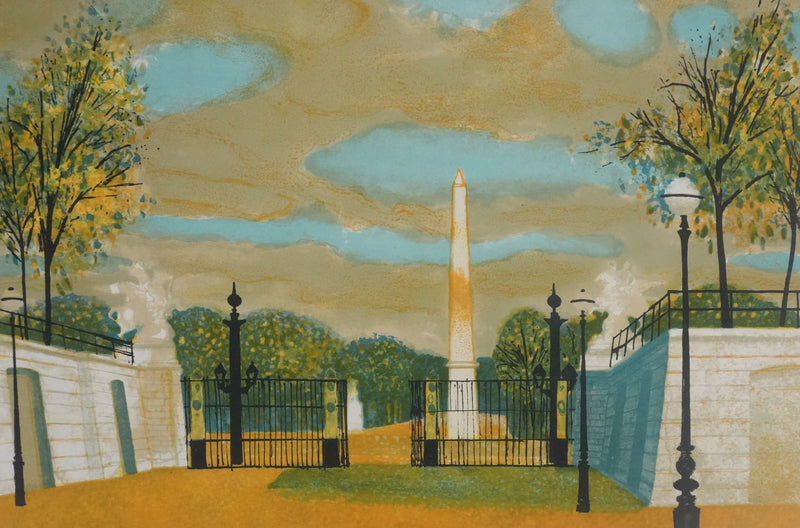 Yves GANNE : Obélisque dans le parc, Lithographie originale signée