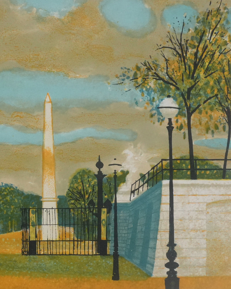 Yves GANNE : Obélisque dans le parc, Lithographie originale signée