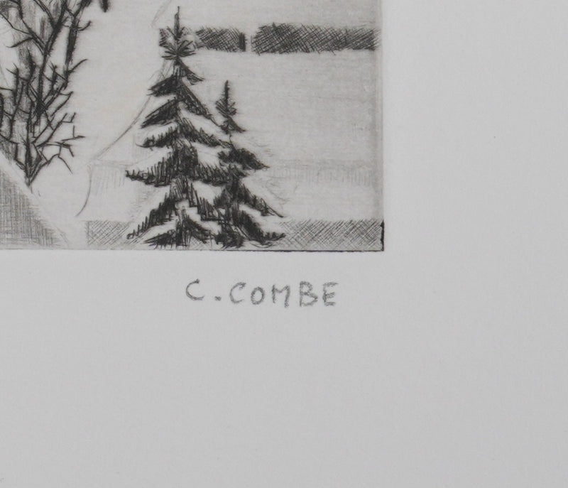 Camille COMBE : Porrentruy sous la neige, Gravure originale signée