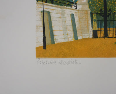 Yves GANNE : Obélisque dans le parc, Lithographie originale signée