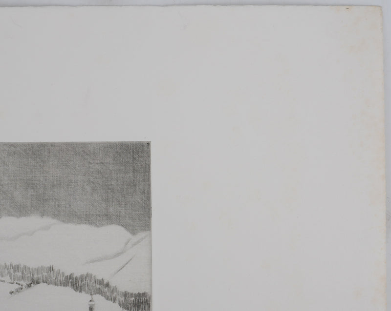 Camille COMBE : Porrentruy sous la neige, Gravure originale signée