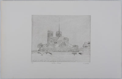 Camille COMBE : Notre-Dame, Gravure originale signée
