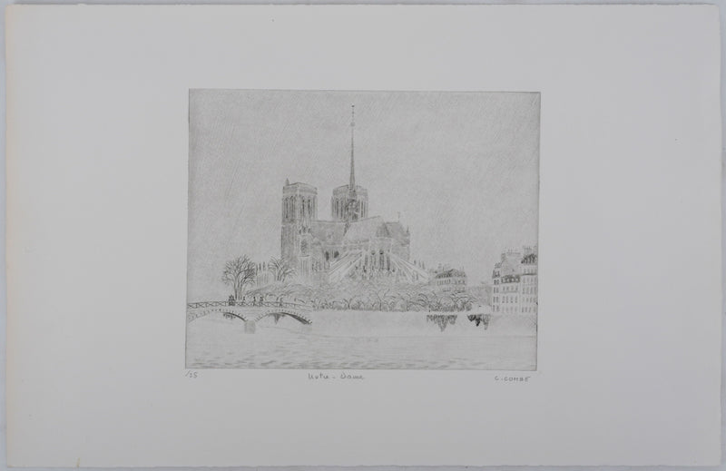 Camille COMBE : Notre-Dame, Gravure originale signée
