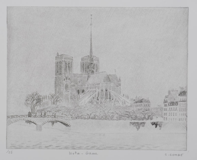 Camille COMBE : Notre-Dame, Gravure originale signée