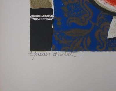 Yves GANNE : Les pastèques et les fleurs bleues, Lithographie originale signée