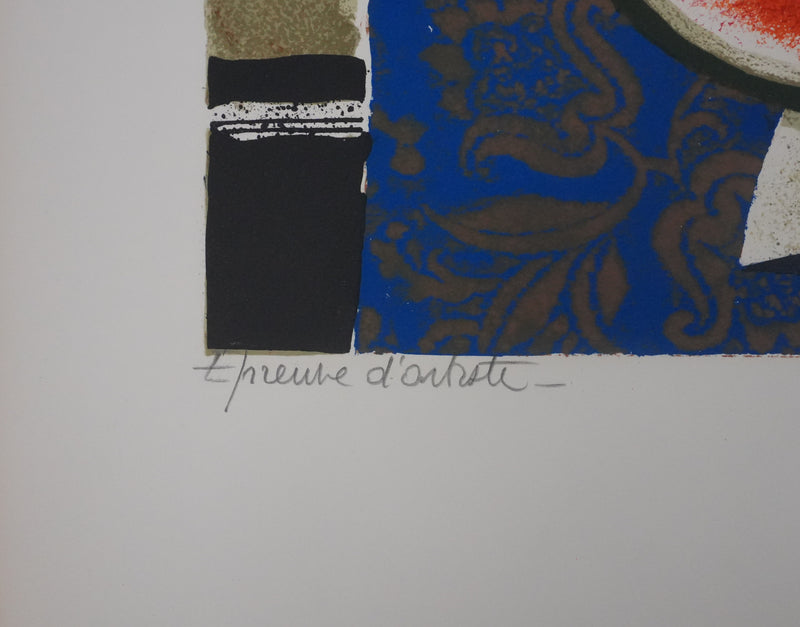 Yves GANNE : Les pastèques et les fleurs bleues, Lithographie originale signée