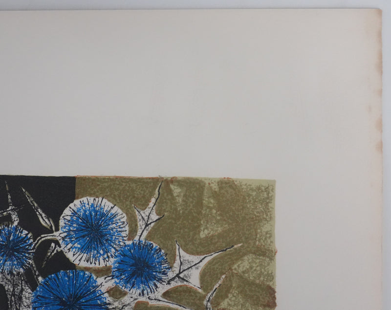 Yves GANNE : Les pastèques et les fleurs bleues, Lithographie originale signée