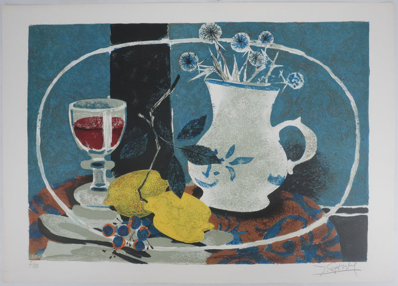 Yves GANNE : Nature morte aux citrons, Lithographie originale signée
