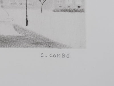 Camille COMBE : Au jardin des Tuileries, Gravure originale signée